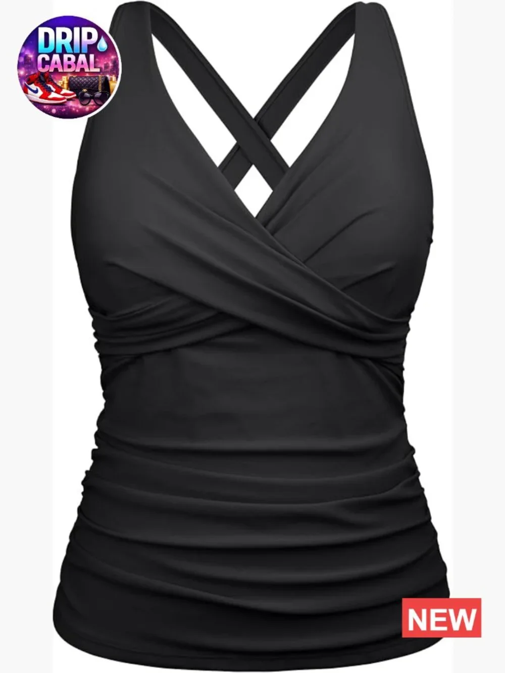 Women Underwire Tankini Top Twist V Neck Ruched Tummy Control Swimsuit Top Only